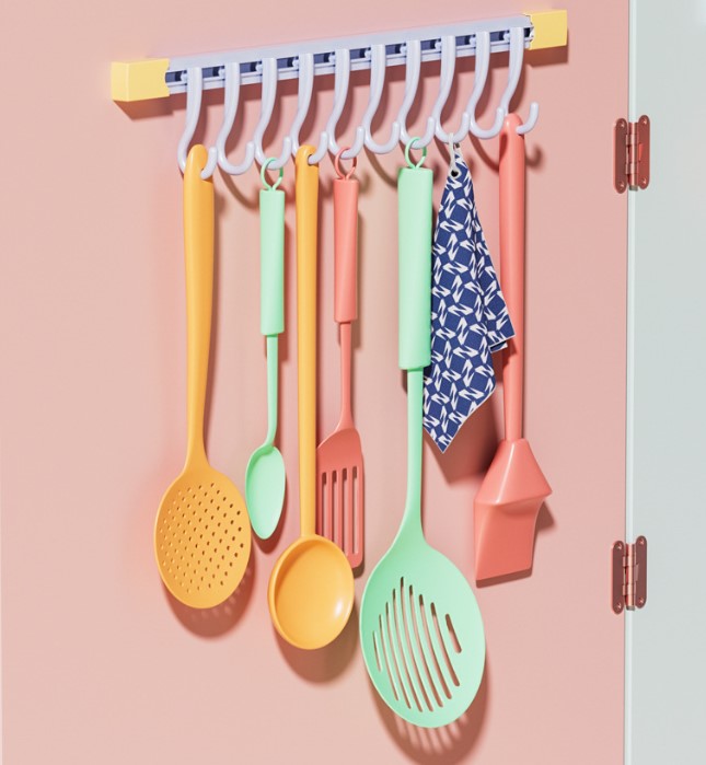 10 Kancalı Raylı Mutfak ve Banyo Düzenleyici Askı 30 cm - Görsel 5
