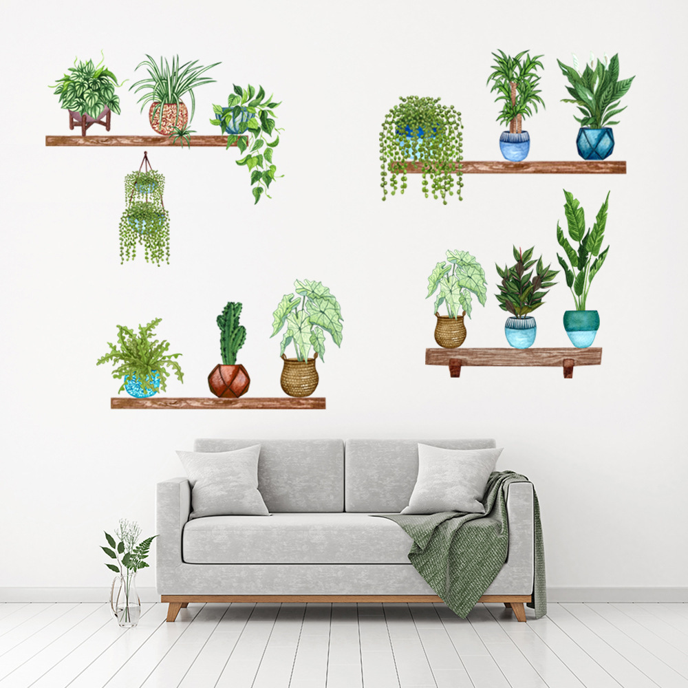 Raflı Saksılı Çiçek Tasarımlı Yapışkanlı Sticker MC-480B - Görsel 3