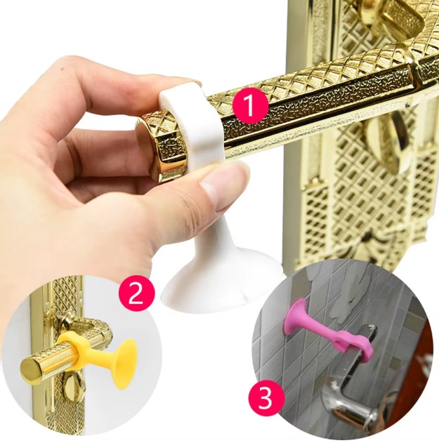CM-072 Vantuzlu Geçmeli Kapı Kolu Stoper 4lü Set Beyaz - Görsel 3
