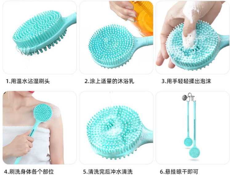 Çift Taraflı Silikon Uzun Saplı Banyo Fırçası CM-331 - Görsel 2